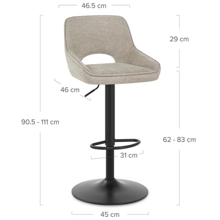 Paris Bar Stool Beige Fabric Dimensions