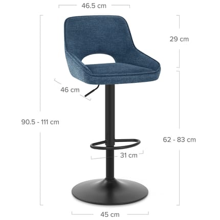 Paris Bar Stool Blue Fabric Dimensions