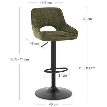 Paris Bar Stool Green Fabric Dimensions