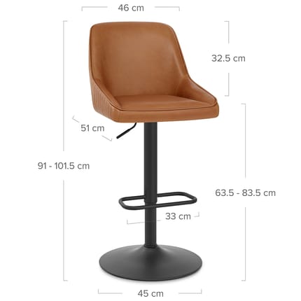 Canberra Real Leather Stool Antique Brown Dimensions