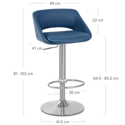 Kansas Brushed Steel Stool Blue Dimensions