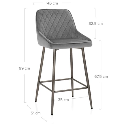 Brisbane Bar Stool Grey Velvet Dimensions