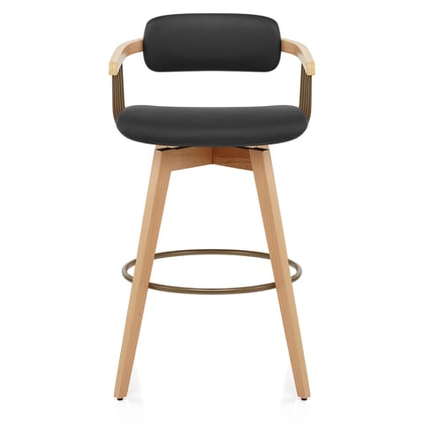 Electra Oak Real Leather Stool Black