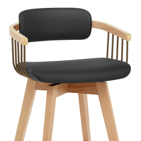 Electra Oak Real Leather Stool Black