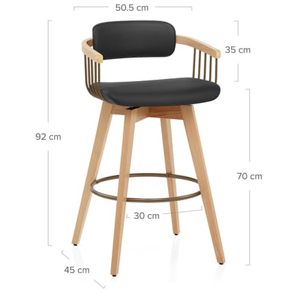 Electra Oak Real Leather Stool Black Dimensions