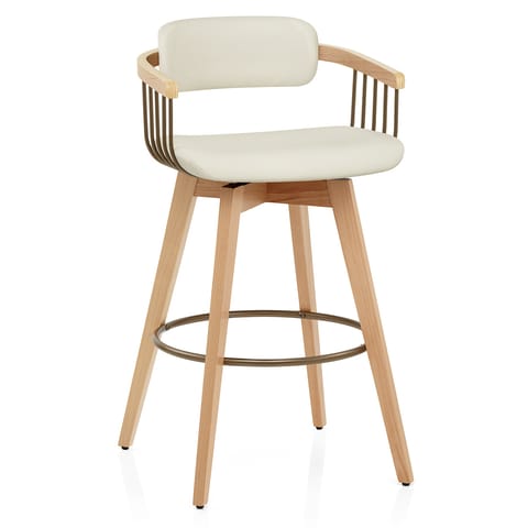 Electra Oak Real Leather Stool Cream