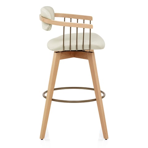 Electra Oak Real Leather Stool Cream