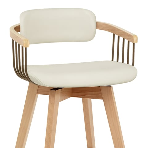 Electra Oak Real Leather Stool Cream