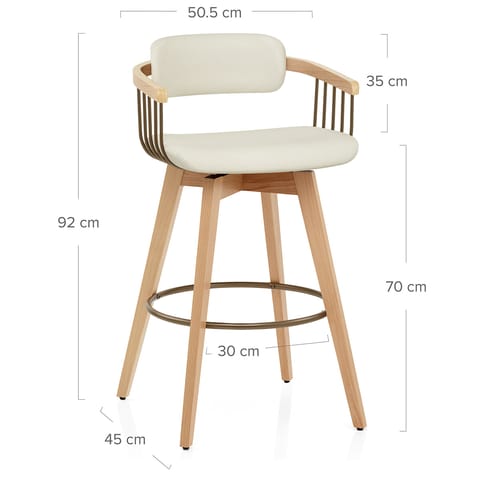 Electra Oak Real Leather Stool Cream