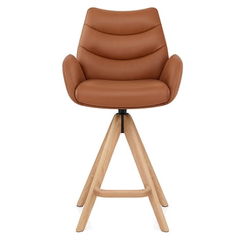 Madrid Real Leather Wooden Stool Tan