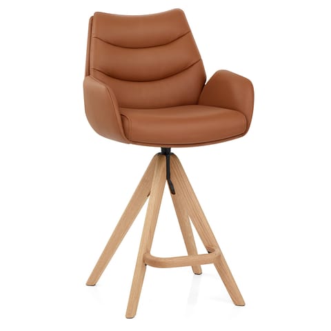 Madrid Real Leather Wooden Stool Tan