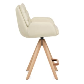 Madrid Real Leather Wooden Stool Cream
