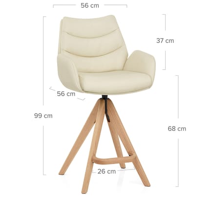 Madrid Real Leather Wooden Stool Cream Dimensions