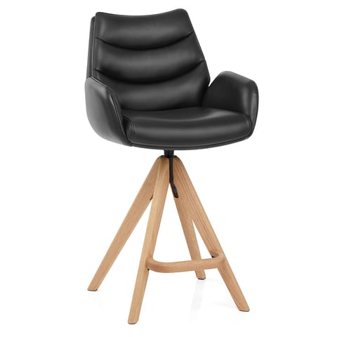 Madrid Real Leather Wooden Stool Black