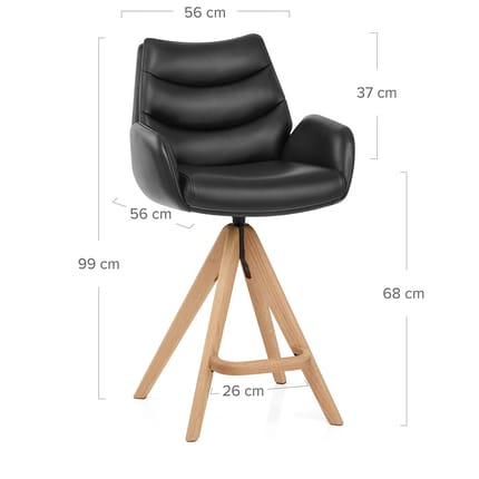 Madrid Real Leather Wooden Stool Black Dimensions