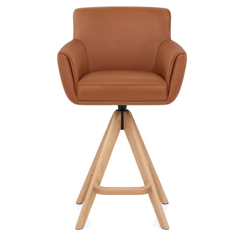 Rome Real Leather Wooden Stool Tan