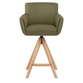 Rome Real Leather Wooden Stool Green