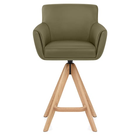 Rome Real Leather Wooden Stool Green