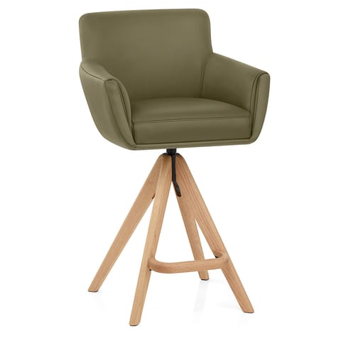 Rome Real Leather Wooden Stool Green