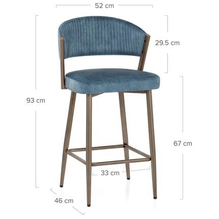 Lusso Bar Stool Blue Velvet Dimensions