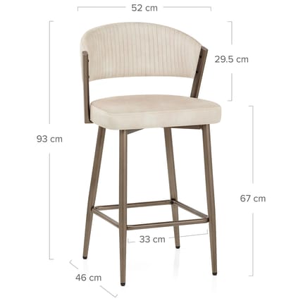 Lusso Bar Stool Cream Velvet Dimensions