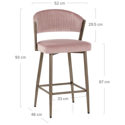 Lusso Bar Stool Pink Velvet Dimensions