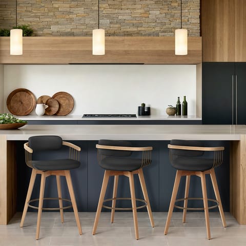 Electra Oak Real Leather Stool Black
