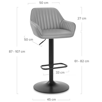 Sol Real Leather Bar Stool Grey Dimensions