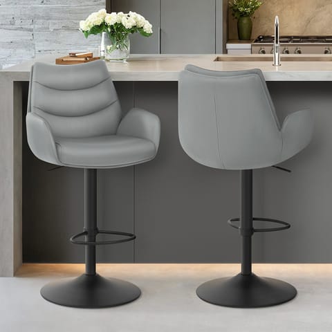 Madrid Real Leather Gas Lift Stool Grey