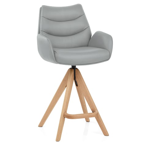 Madrid Real Leather Wooden Stool Grey