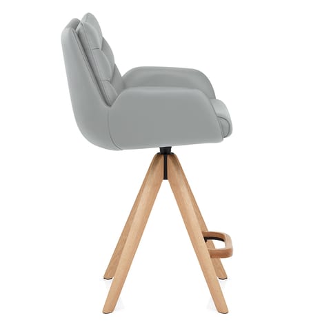 Madrid Real Leather Wooden Stool Grey