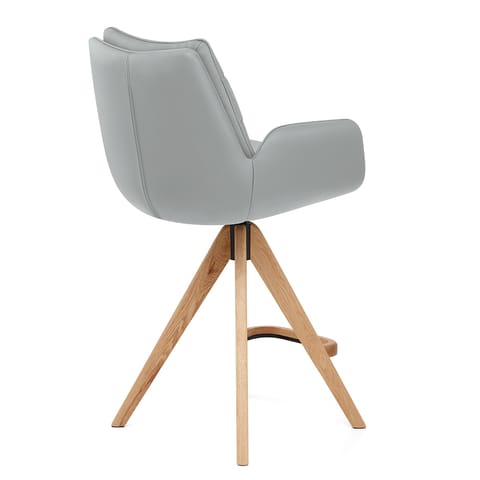 Madrid Real Leather Wooden Stool Grey