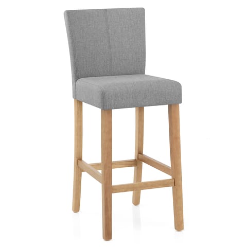 Cornell Oak Bar Stool Light Grey Fabric