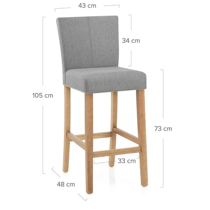 Cornell Oak Bar Stool Light Grey Fabric Dimensions
