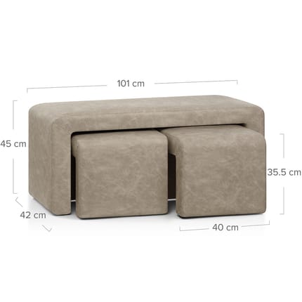 Buddy Ottoman Bench Set Beige Dimensions