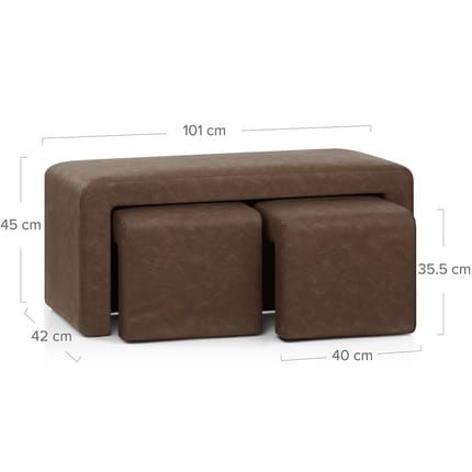 Buddy Ottoman Bench Set Brown Dimensions