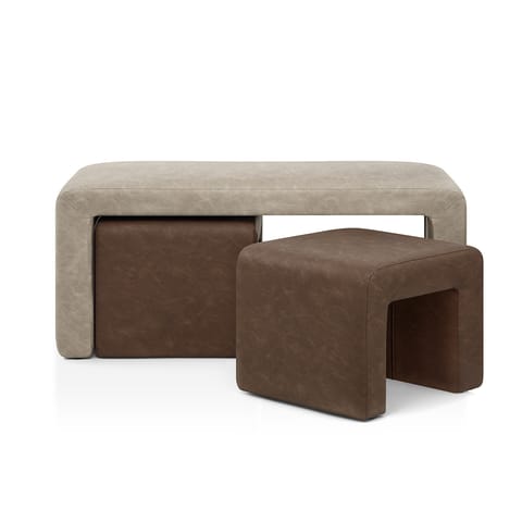 Buddy Brown Ottoman & Beige Bench Set