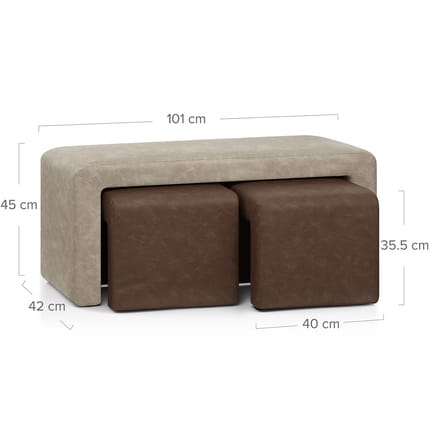 Buddy Brown Ottoman & Beige Bench Set Dimensions