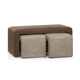 Buddy Beige Ottoman & Brown Bench Set