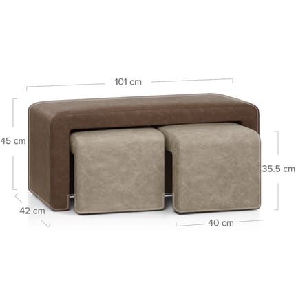 Buddy Beige Ottoman & Brown Bench Set Dimensions