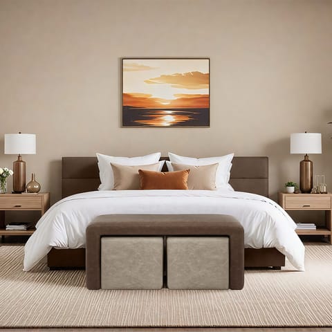 Buddy Beige Ottoman & Brown Bench Set