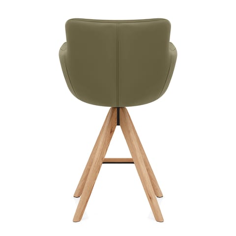 Rome Real Leather Wooden Stool Green
