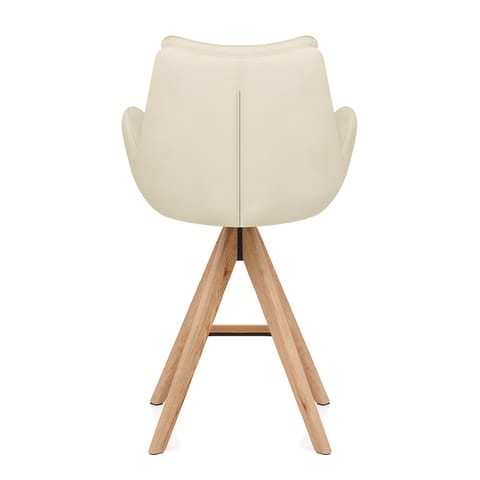 Madrid Real Leather Wooden Stool Cream