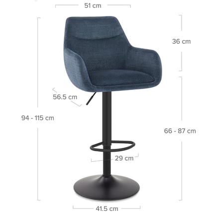 Matteo Bar Stool Blue Fabric Dimensions