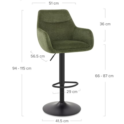 Matteo Bar Stool Green Fabric Dimensions