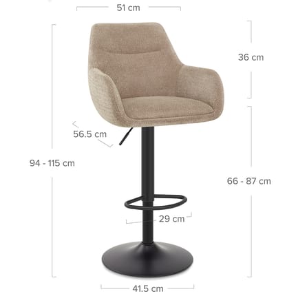 Matteo Bar Stool Tweed Fabric Dimensions