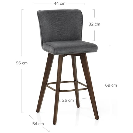 Aldo Dark Oak Bar Stool Charcoal Fabric Dimensions