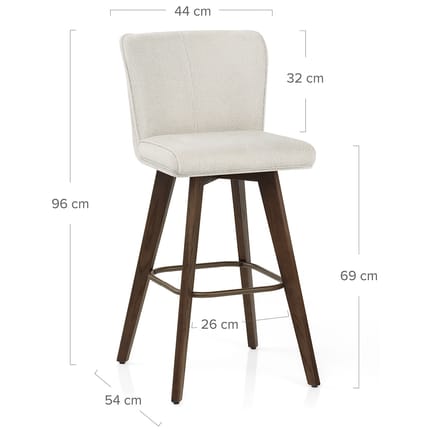 Aldo Dark Oak Bar Stool Ivory Fabric Dimensions