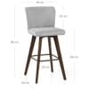 Aldo Dark Oak Bar Stool Light Grey Fabric