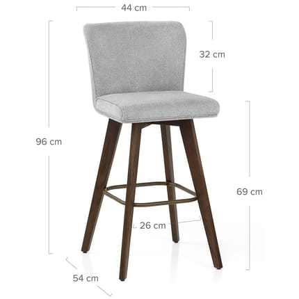 Aldo Dark Oak Bar Stool Light Grey Fabric Dimensions